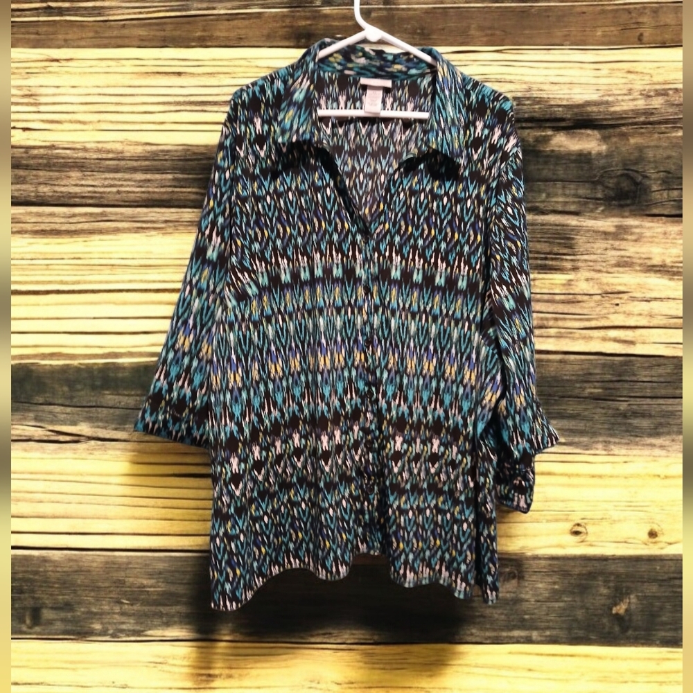 Catherines Blue Green Yellow Mini Chevron Print Plus Sized Womans 4x